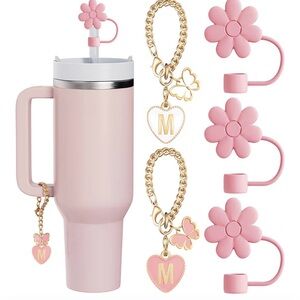 5Pcs Accessories for Stanley Cup 40 30oz Tumbler 3 Straw Covers 2 Letter M Charm